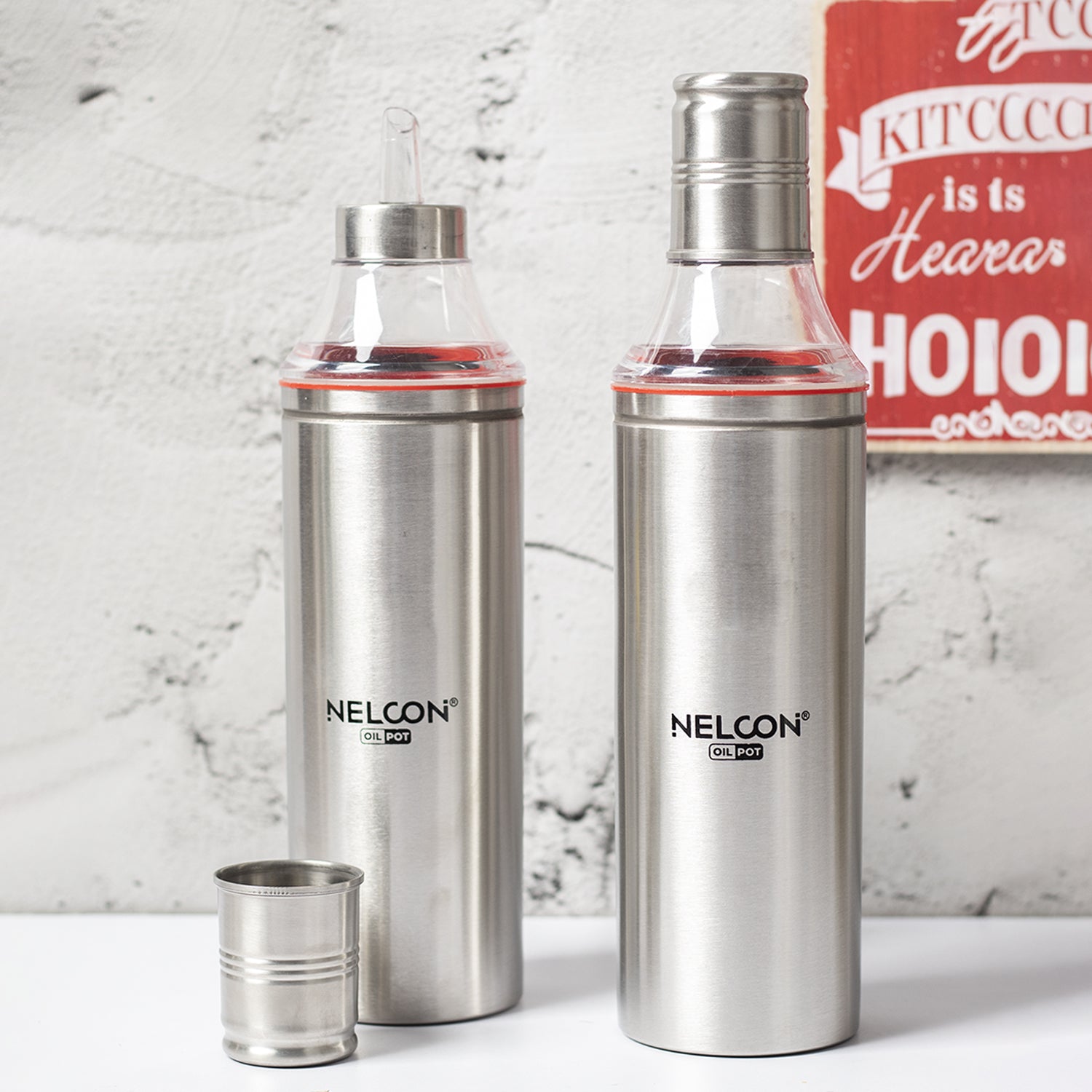 Steel Oil Dispenser Set Of 2 Pcs (Each 1000 Ml)