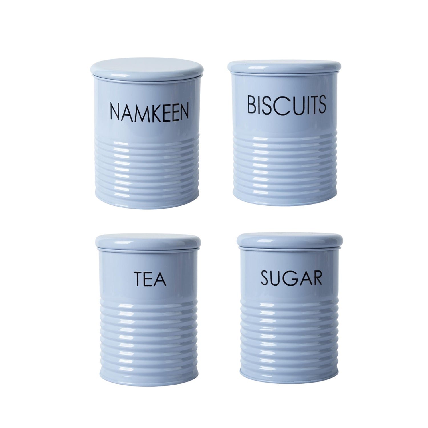Tea & Sugar Jar (Each 900 Ml) +  Biscuits & Namkeen Jar (Each 1700 Ml) - Light Blue, Set Of 4