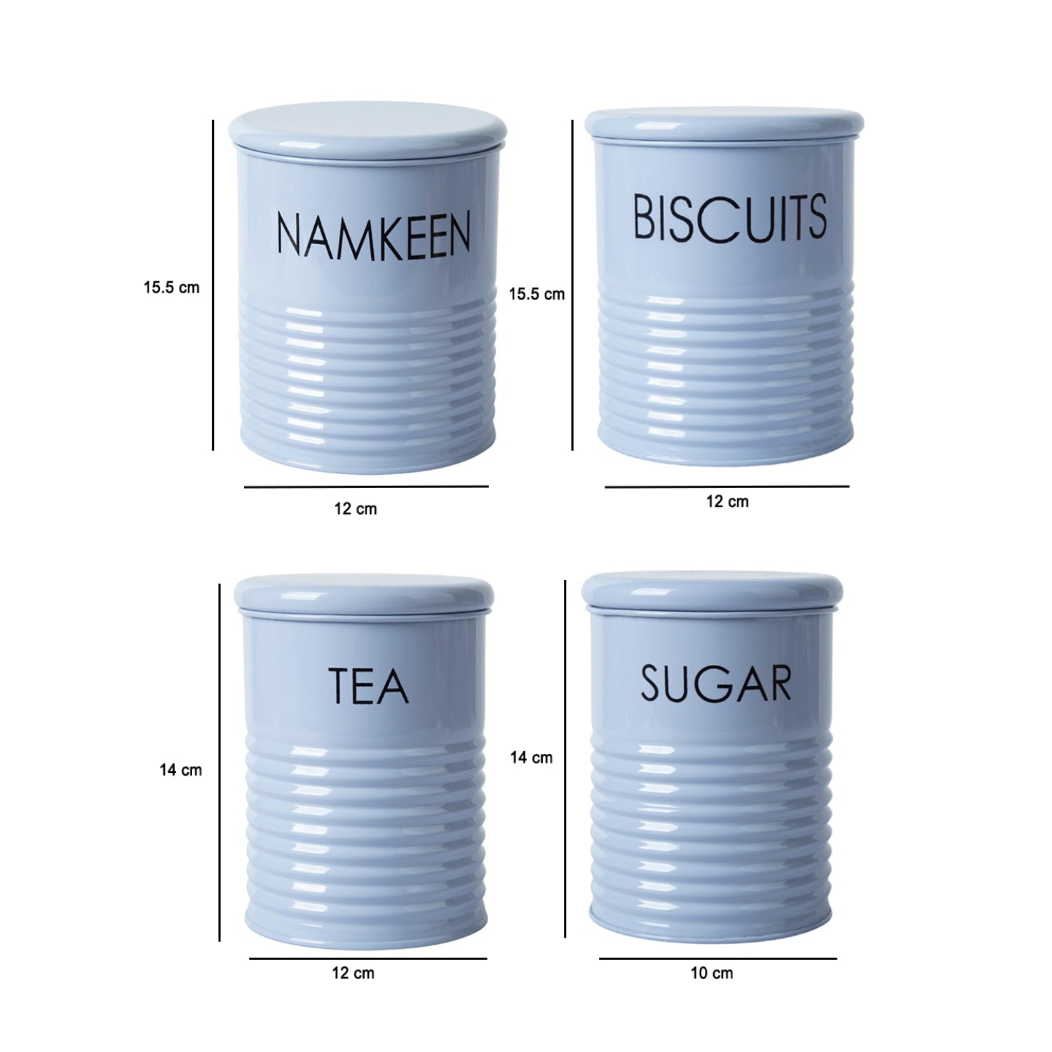 Tea & Sugar Jar (Each 900 Ml) +  Biscuits & Namkeen Jar (Each 1700 Ml) - Light Blue, Set Of 4