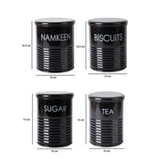 Tea & Sugar Jar (Each 900 Ml) +  Biscuits & Namkeen Jar (Each 1700 Ml) - Black, Set Of 4