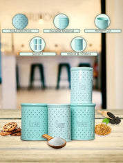 Tea & Sugar Jar (Each 900 Ml) + Cookie & Namkeen Jar (Each 1700 Ml) - Polka Dot Green, Set Of 4 - MARKET99