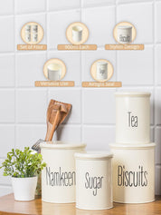 Tea & Sugar Jar (Each 900 Ml) + Biscuits & Namkeen Jar (Each 1700 Ml) - White, Set Of 4 - MARKET99