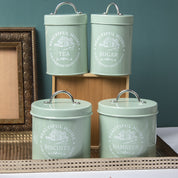 Tea & Sugar Jar (Each 850 Ml) + Biscuits & Namkeen Jar (Each 1300 Ml) - Green, Set Of 4