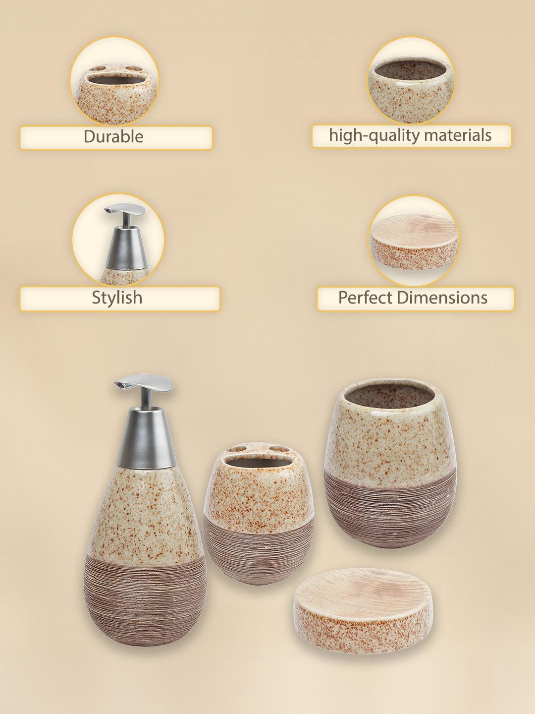 Pear Shape Ceramic Bathroom Set Of 4 - Stone Finish, Matte