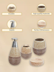 Pear Shape Ceramic Bathroom Set Of 4 - Stone Finish, Matte