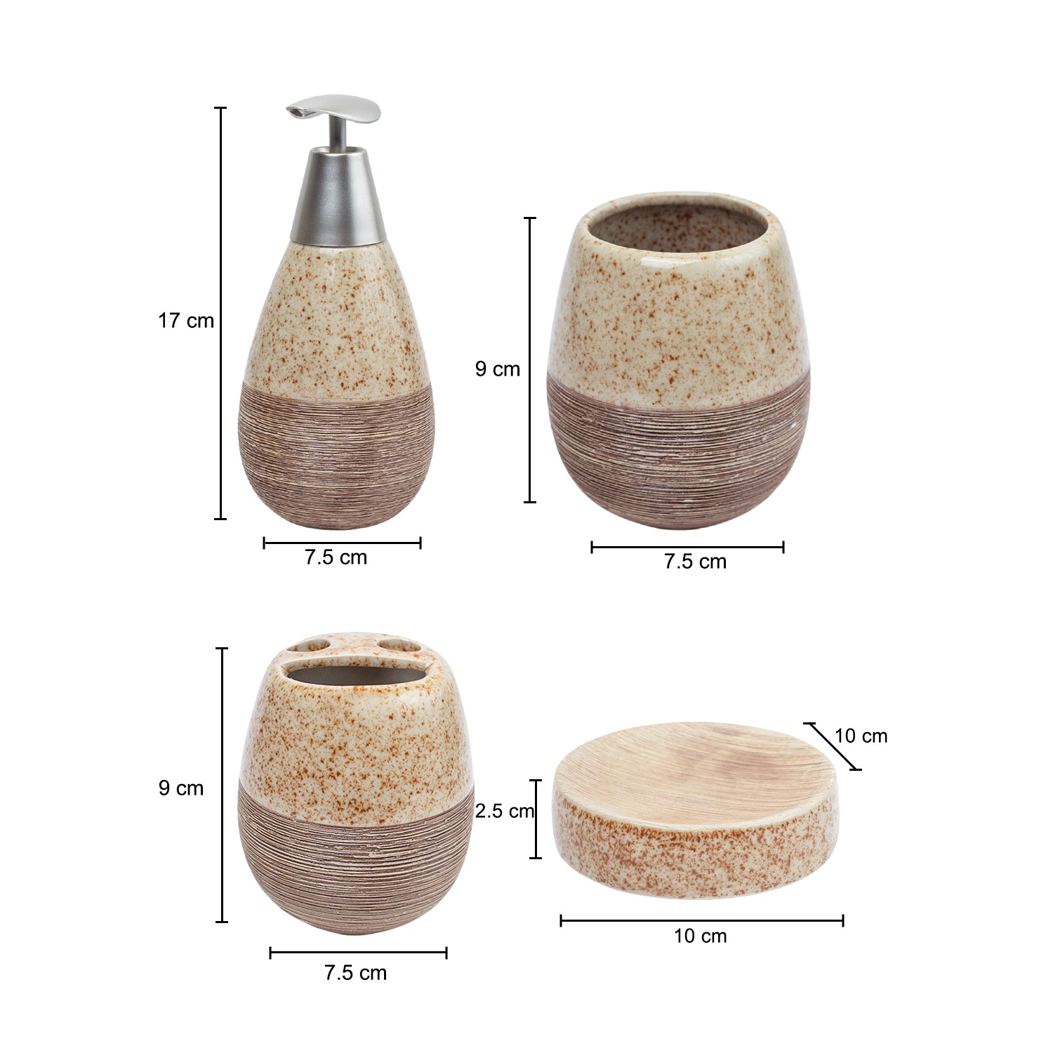 Pear Shape Ceramic Bathroom Set Of 4 - Stone Finish, Matte