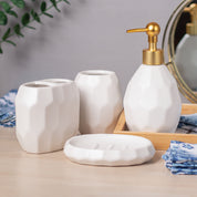 White Ceramic Bathroom Set Of 4 - Stone Finish, Bath Accessories