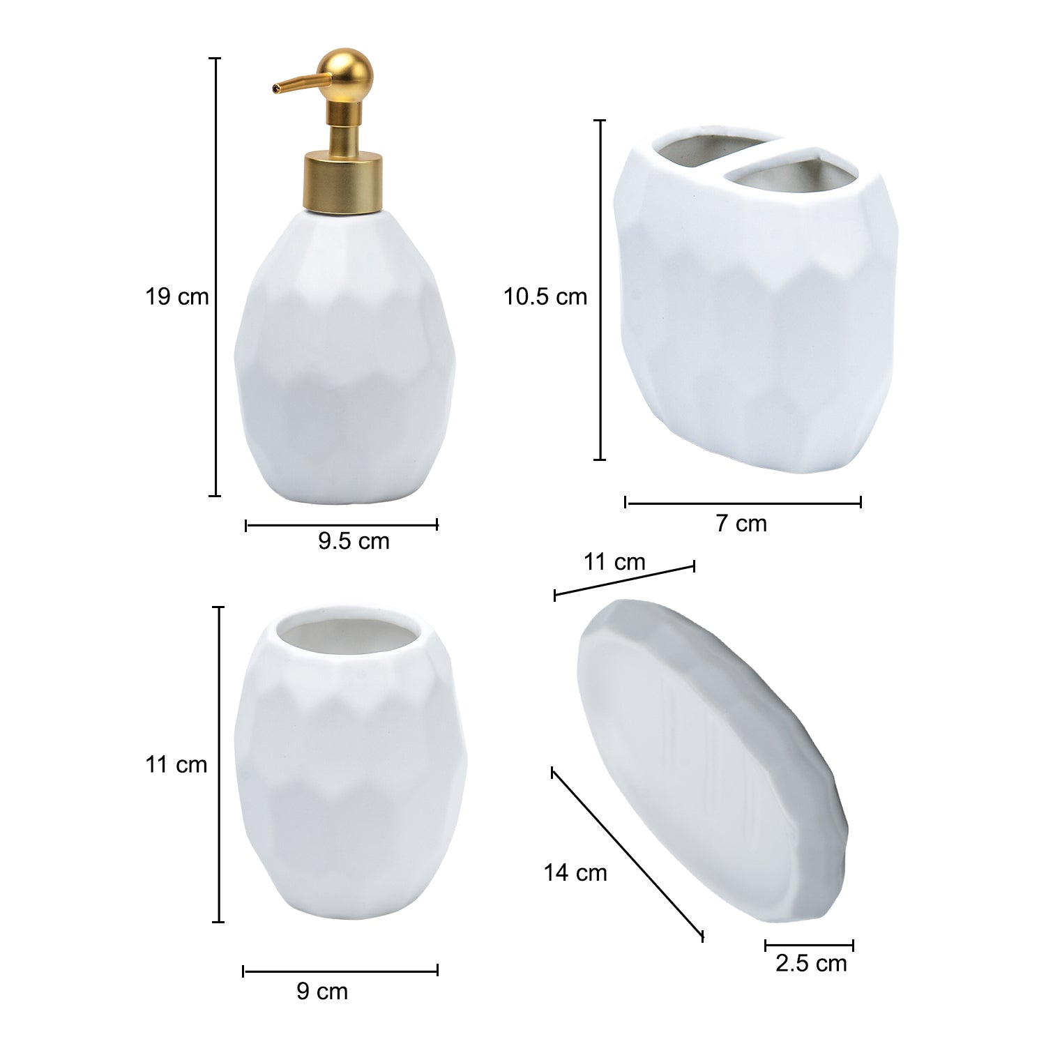 White Ceramic Bathroom Set Of 4 - Stone Finish, Bath Accessories