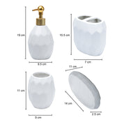 White Ceramic Bathroom Set Of 4 - Stone Finish, Bath Accessories