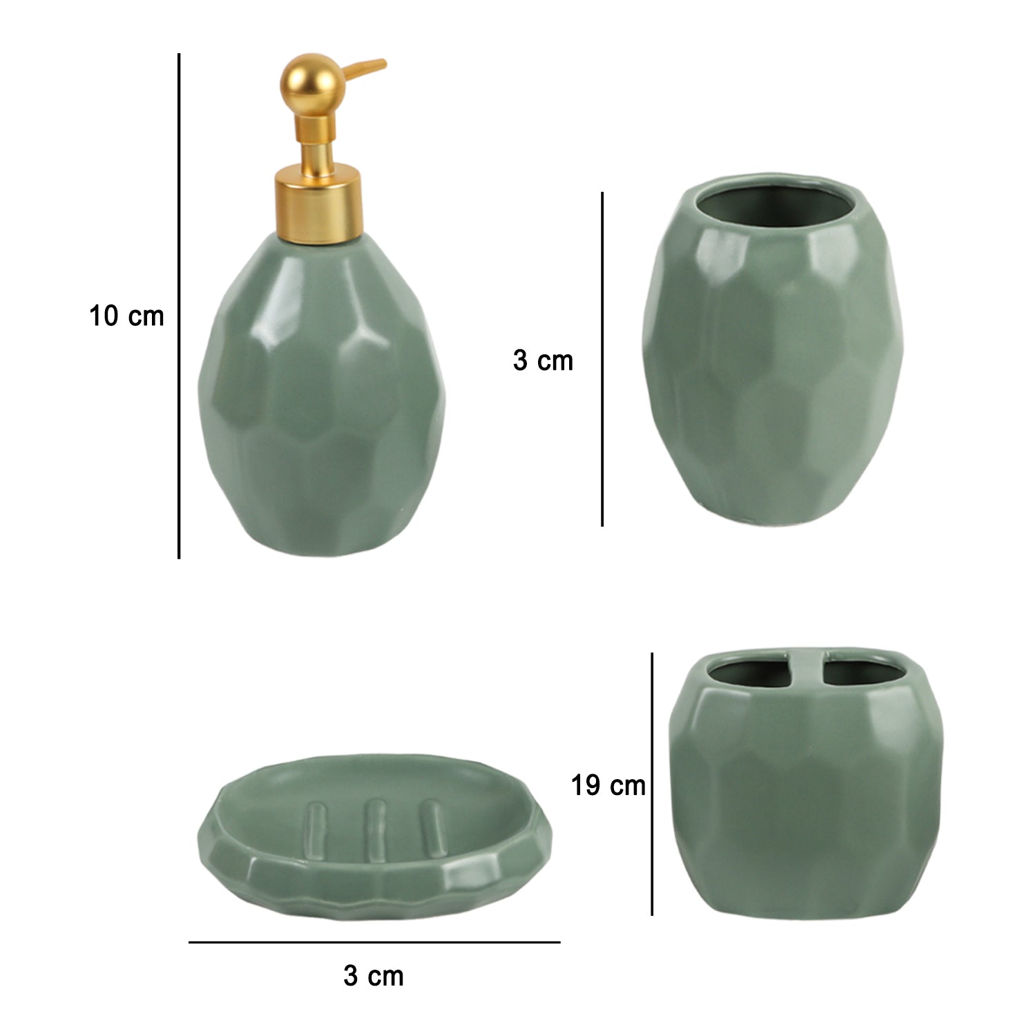 Green Ceramic Bathroom Set Of 4 - Stone Finish, Bath Accessories