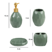 Green Ceramic Bathroom Set Of 4 - Stone Finish, Bath Accessories