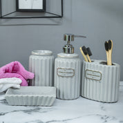 Grey Ceramic Bathroom Set Of 4 - Ribbed Design, Bath Accessories