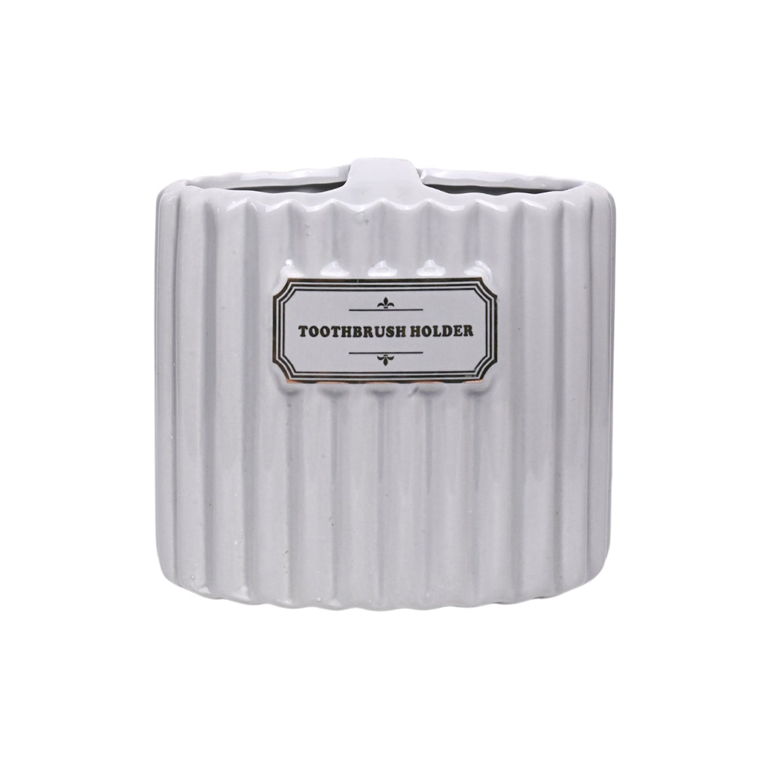 Grey Ceramic Bathroom Set Of 4 - Ribbed Design, Bath Accessories