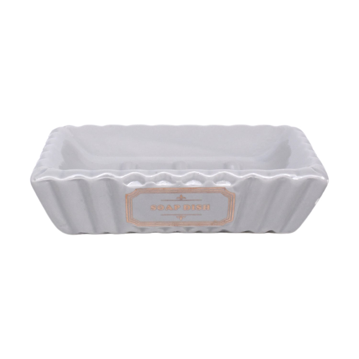Grey Ceramic Bathroom Set Of 4 - Ribbed Design, Bath Accessories