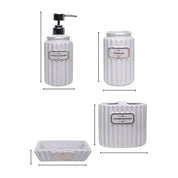 Grey Ceramic Bathroom Set Of 4 - Ribbed Design, Bath Accessories