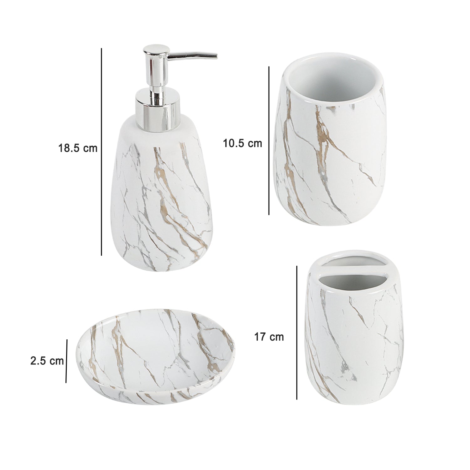 White Ceramic Bathroom Set Of 4 - Stone Finish, Bath Accessories