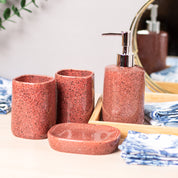 Red Ceramic Bathroom Set Of 4 - Smooth Look, Bath Accessories
