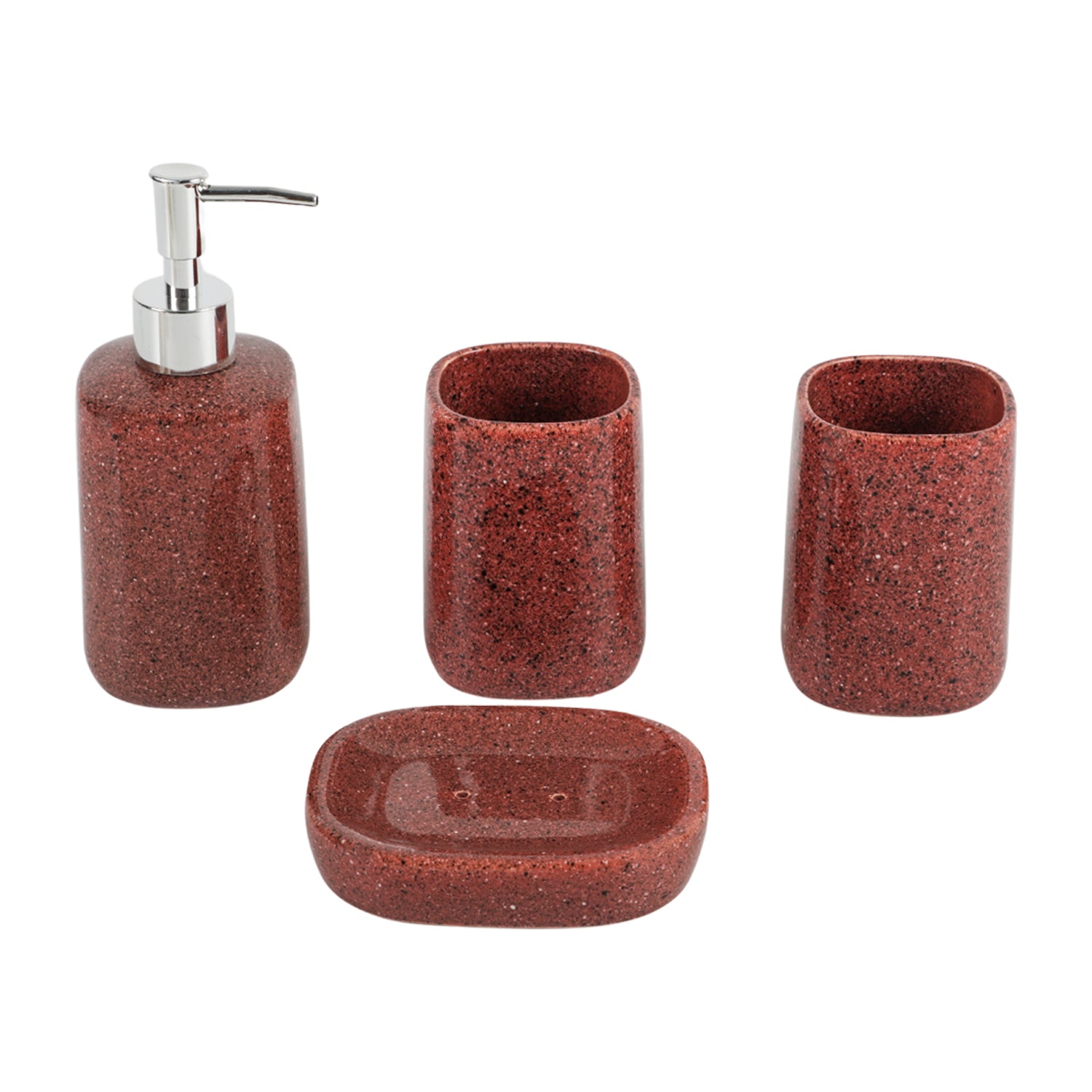 Red Ceramic Bathroom Set Of 4 - Smooth Look, Bath Accessories