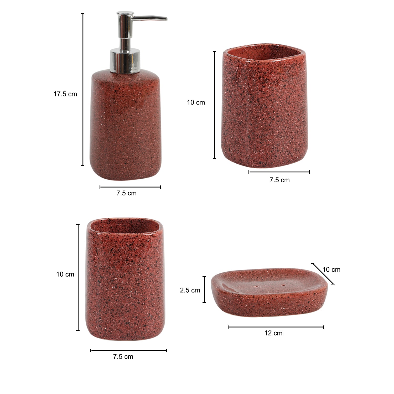 Red Ceramic Bathroom Set Of 4 - Smooth Look, Bath Accessories