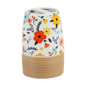 Multicolor Ceramic Cylindrical Bathroom Set Of 4 - Floral Design, Bath Accessories