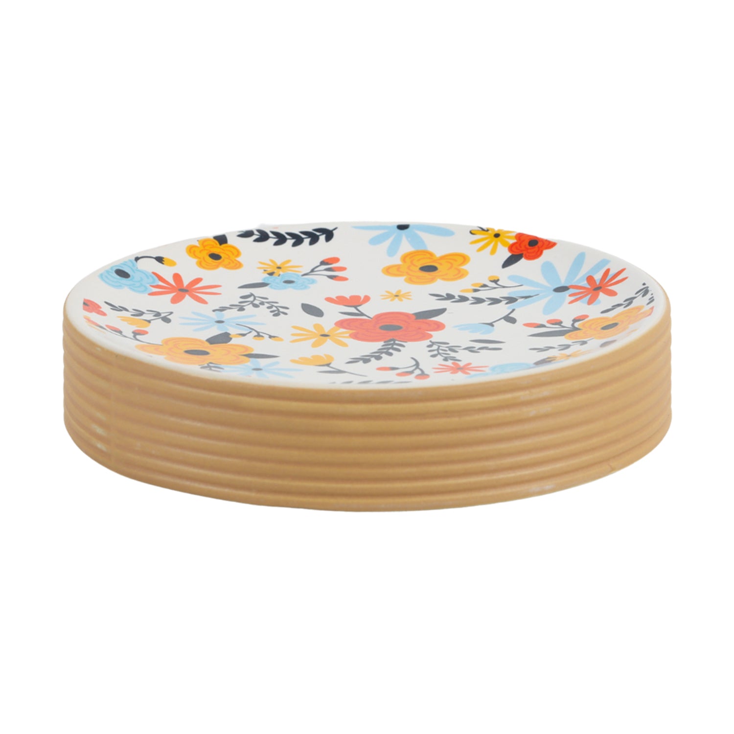 Multicolor Ceramic Cylindrical Bathroom Set Of 4 - Floral Design, Bath Accessories