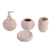 Pink Ceramic Bathroom Set Of 4 - Floral Design, Bath Accessories