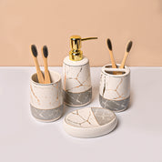 White & Grey Ceramic Bathroom Set (Set of 4)