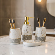 White & Grey Ceramic Bathroom Set (Set of 4)