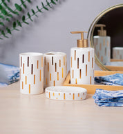 Off White Ceramic Bathroom Set Of 4 - Straight Lines, Bath Accessories