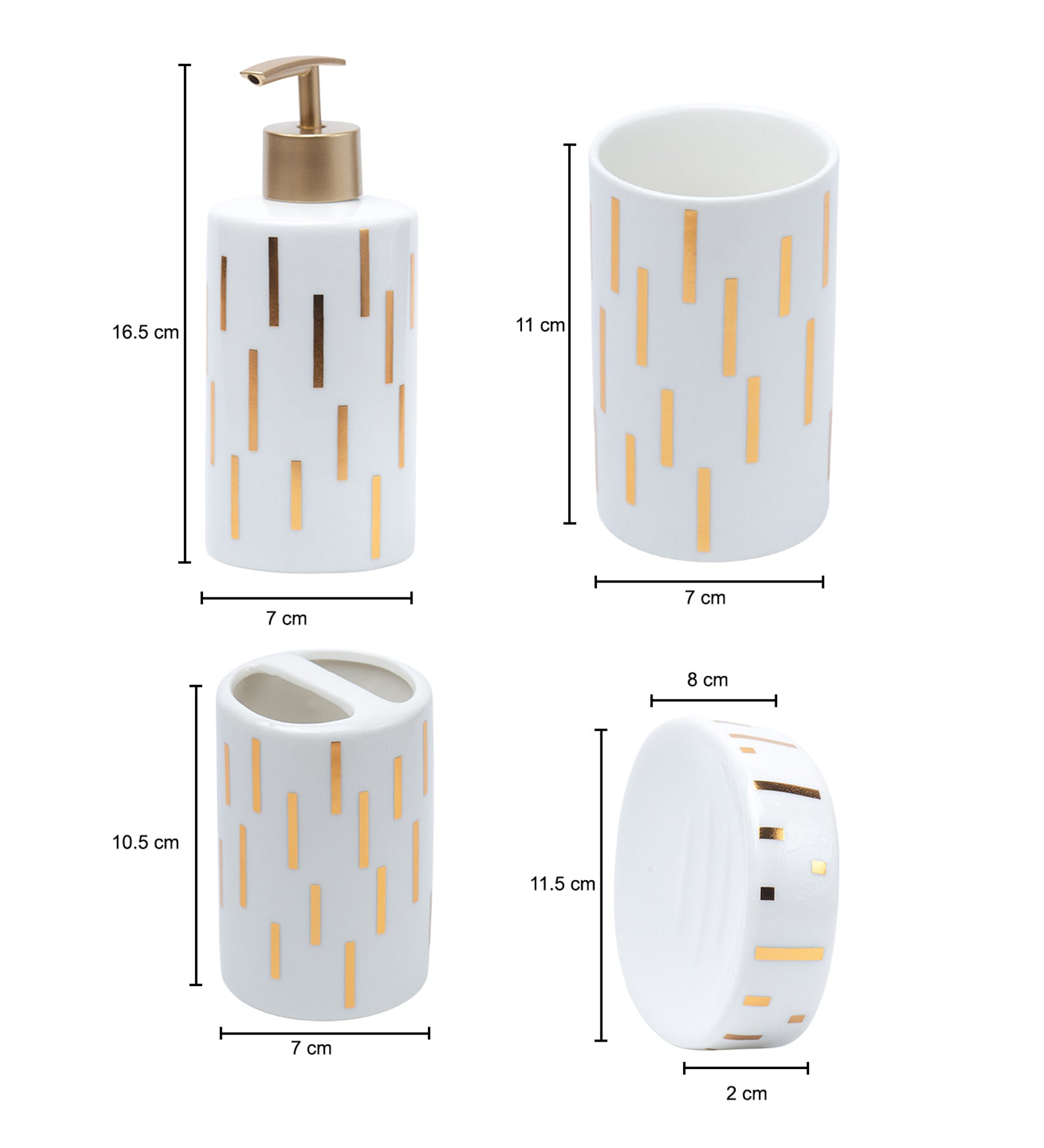 Off White Ceramic Bathroom Set Of 4 - Straight Lines, Bath Accessories