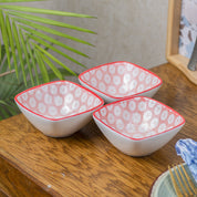 Red Ceramic Dish, Pack Of 3 - Geometric Pattern Serveware