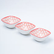 Red Ceramic Dish, Pack Of 3 - Geometric Pattern Serveware