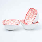 Red Ceramic Dish, Pack Of 3 - Geometric Pattern Serveware