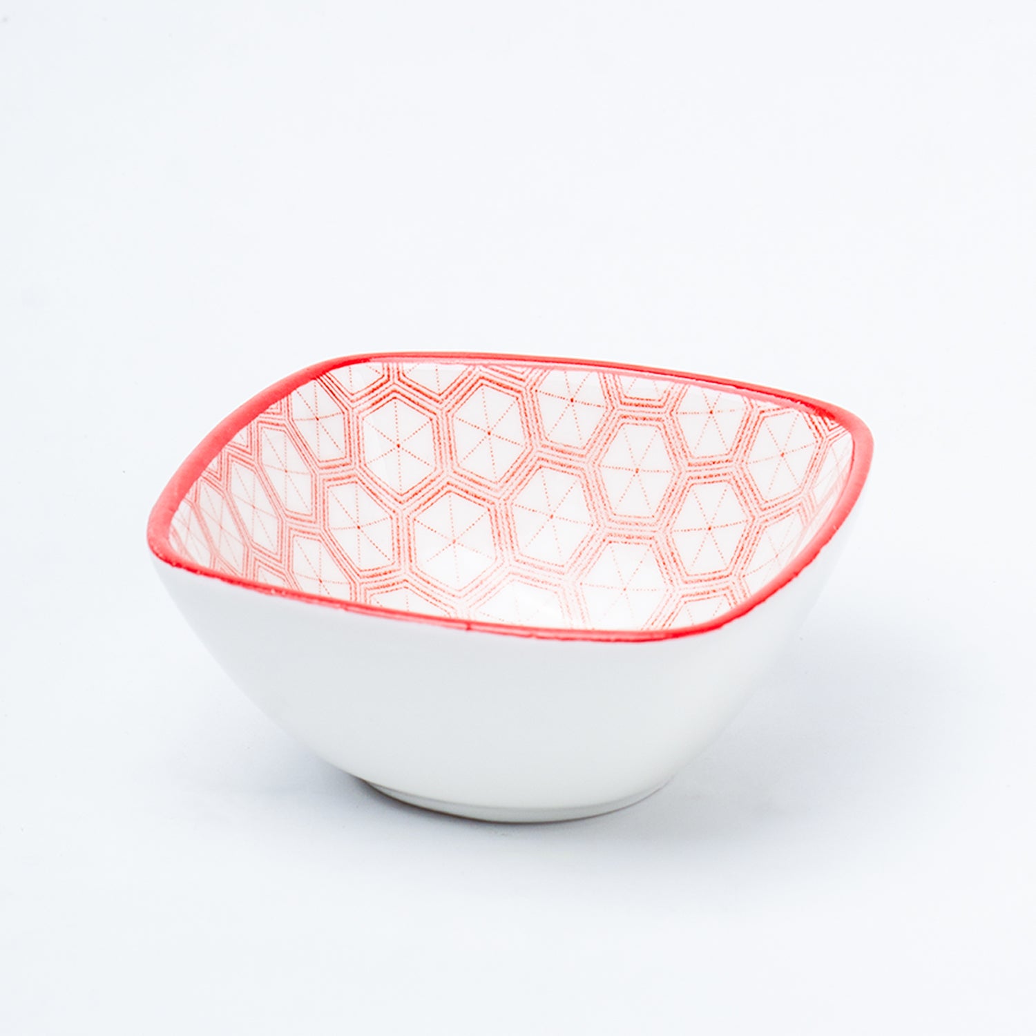 Red Ceramic Dish, Pack Of 3 - Geometric Pattern Serveware