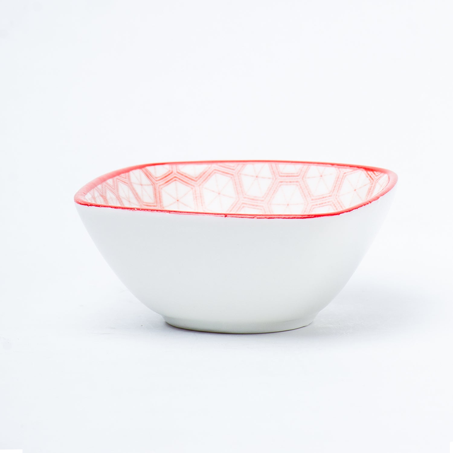 Red Ceramic Dish, Pack Of 3 - Geometric Pattern Serveware