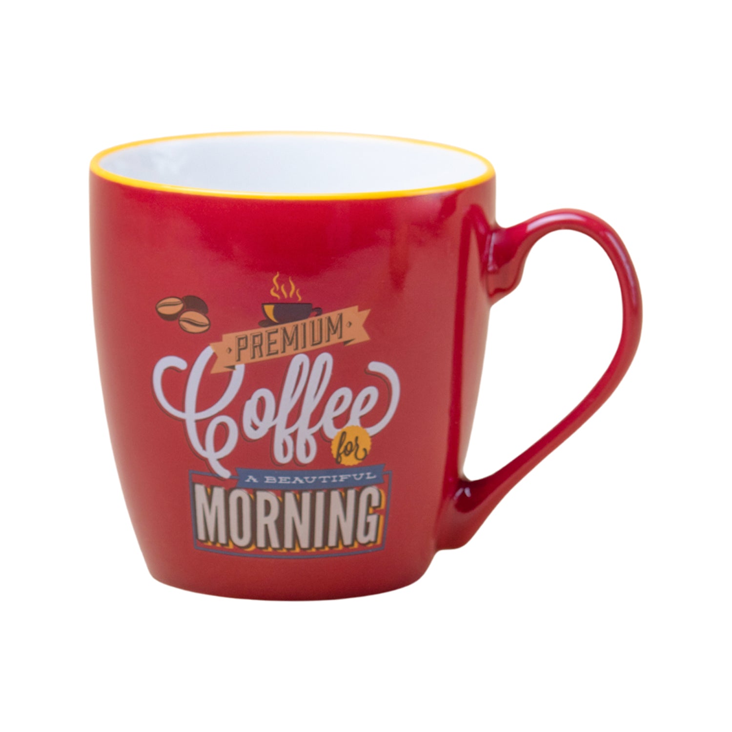 Red Ceramic Coffee Mug - 400mL "Oremium Coffee For A Beautiful Morning"