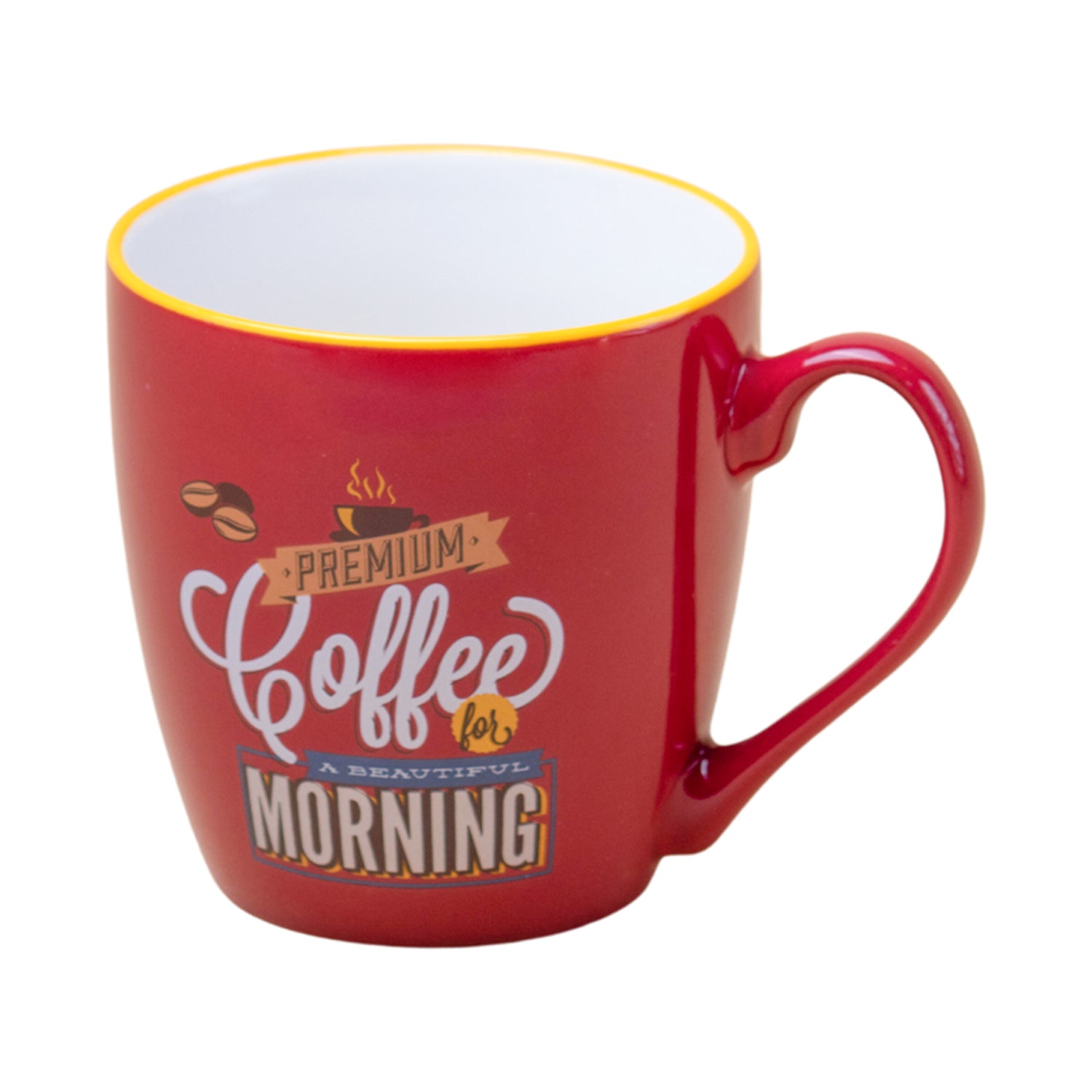 Red Ceramic Coffee Mug - 400mL "Oremium Coffee For A Beautiful Morning"