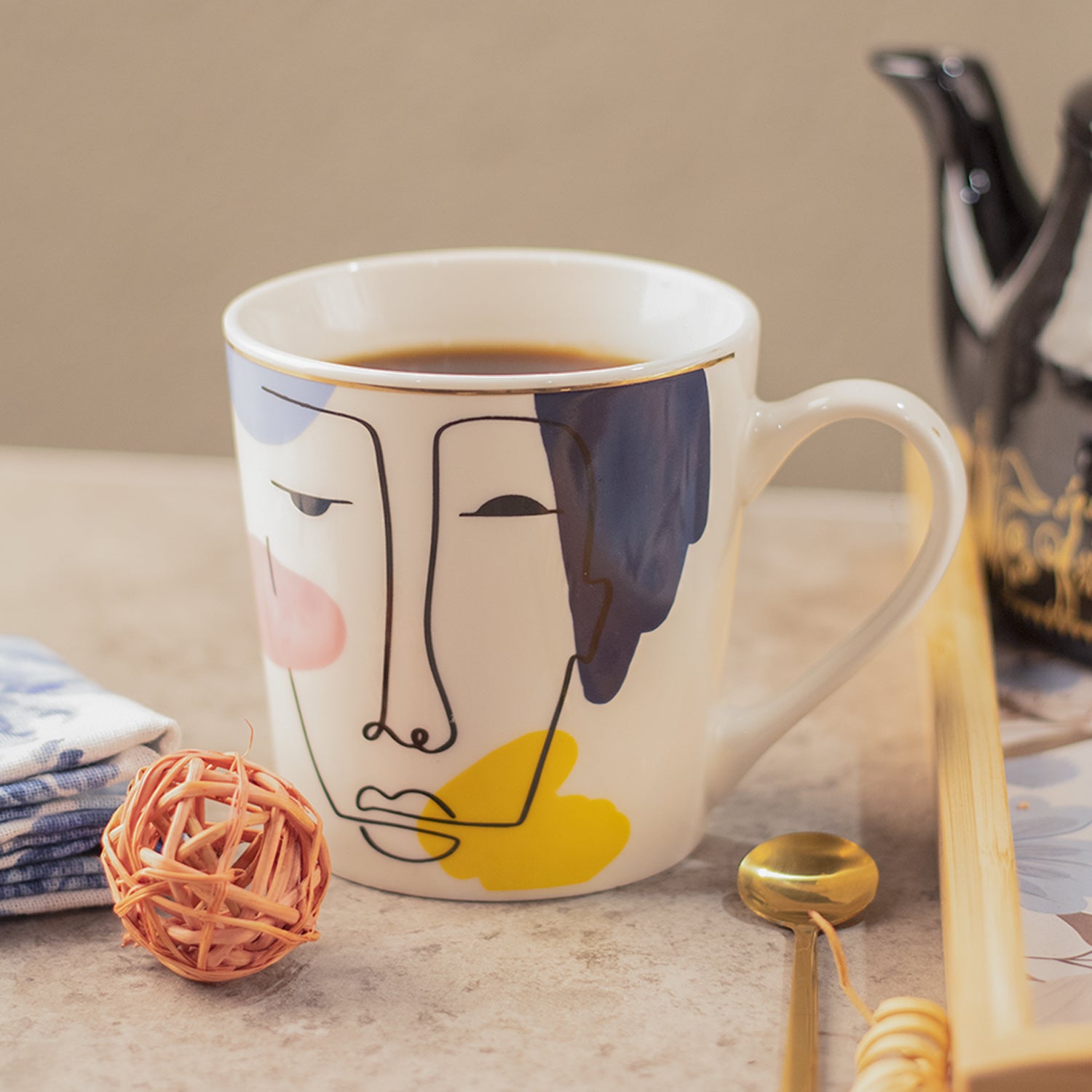 Multicolor Ceramic Coffee Mug 450 Ml - Face Sketch, Cups & Mugs