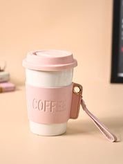 Pink Ceramic Sipper - Leather Grip, 350 Ml - MARKET99