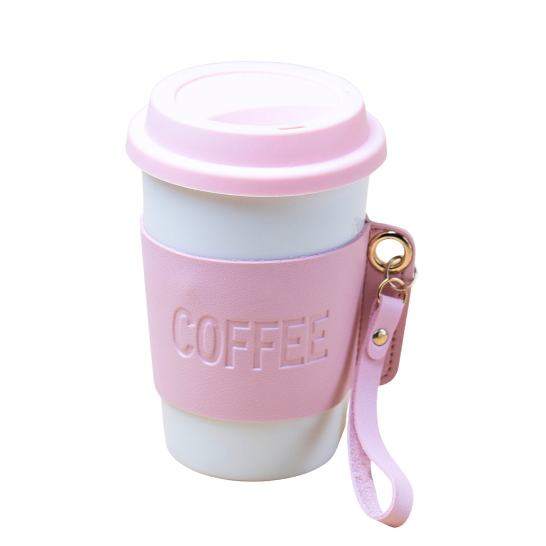 Pink Ceramic Sipper - Leather Grip, 350 Ml