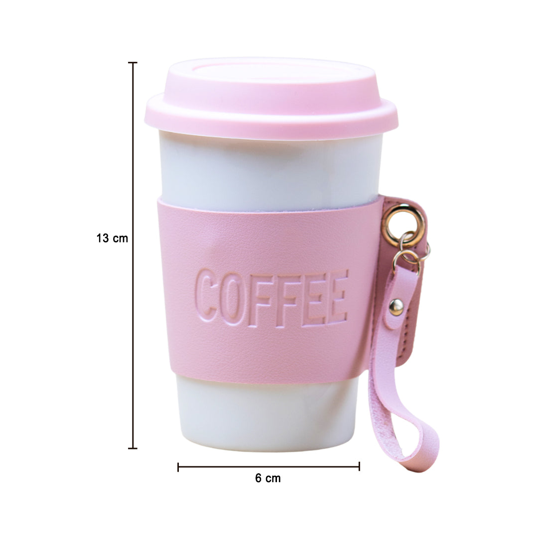 Pink Ceramic Sipper - Leather Grip, 350 Ml