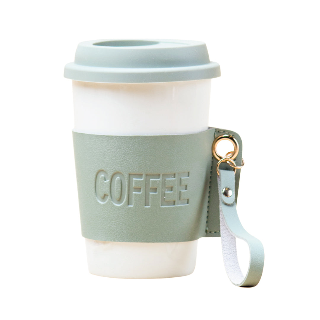 Olive Ceramic Sipper - Leather Grip, 350 Ml