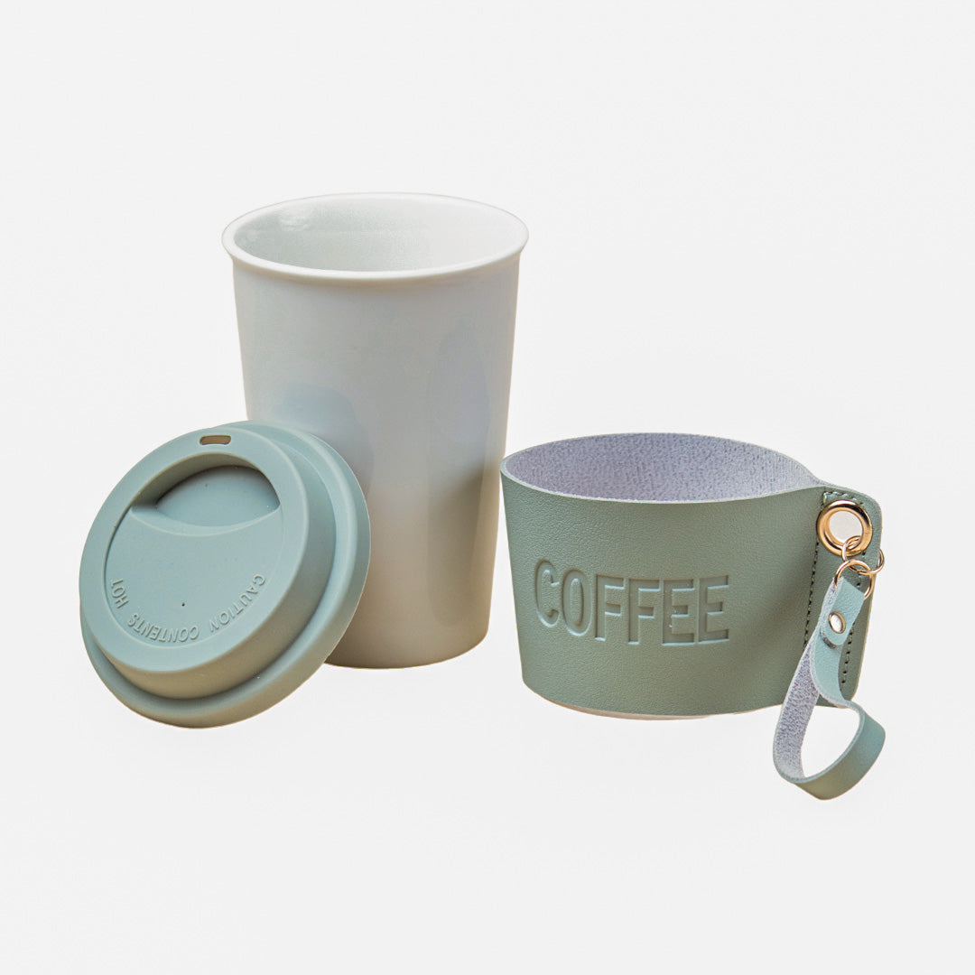 Olive Ceramic Sipper - Leather Grip, 350 Ml