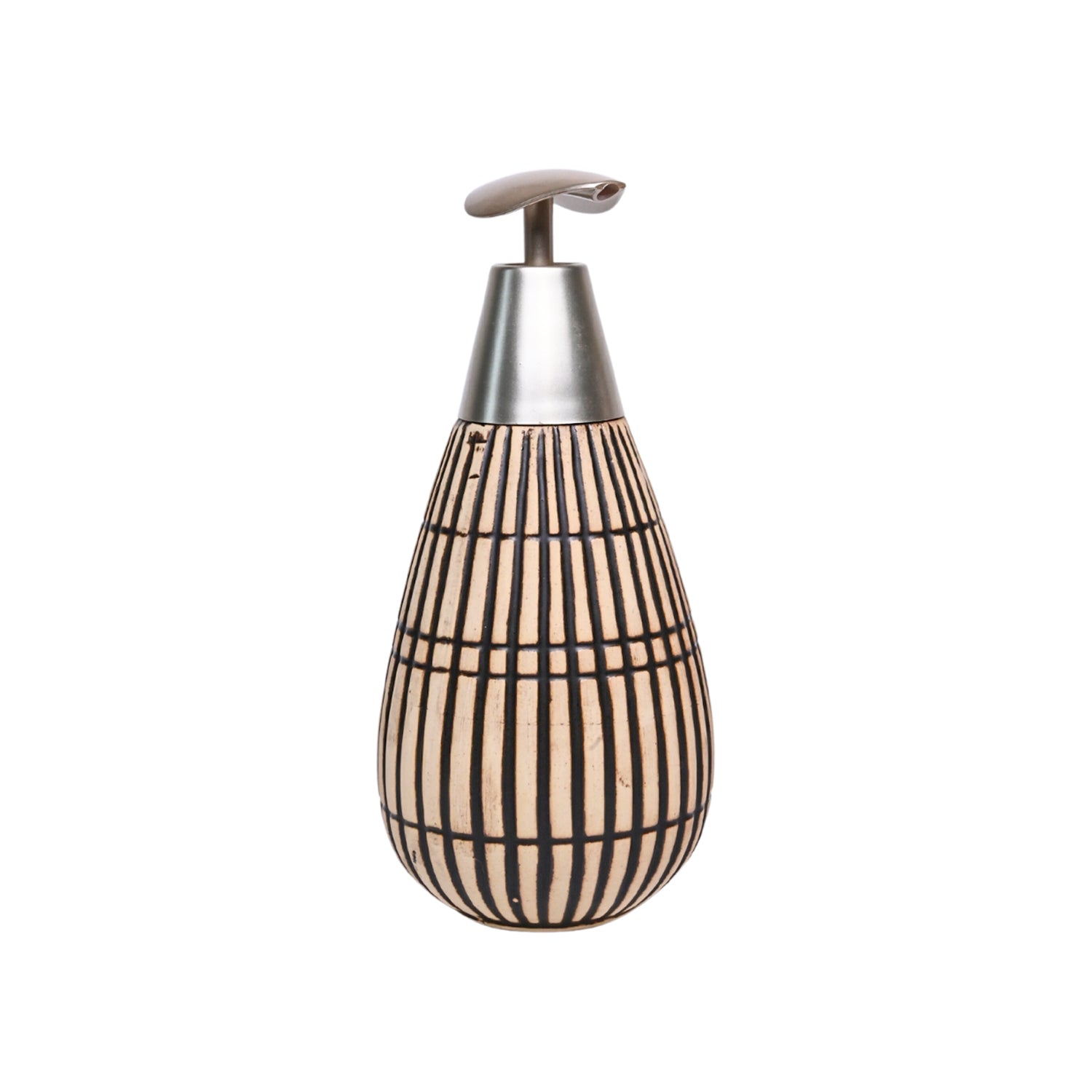 Brown Ceramic Pear Shape Soap Dispenser - Ribbed Pattern, Bath Accessories