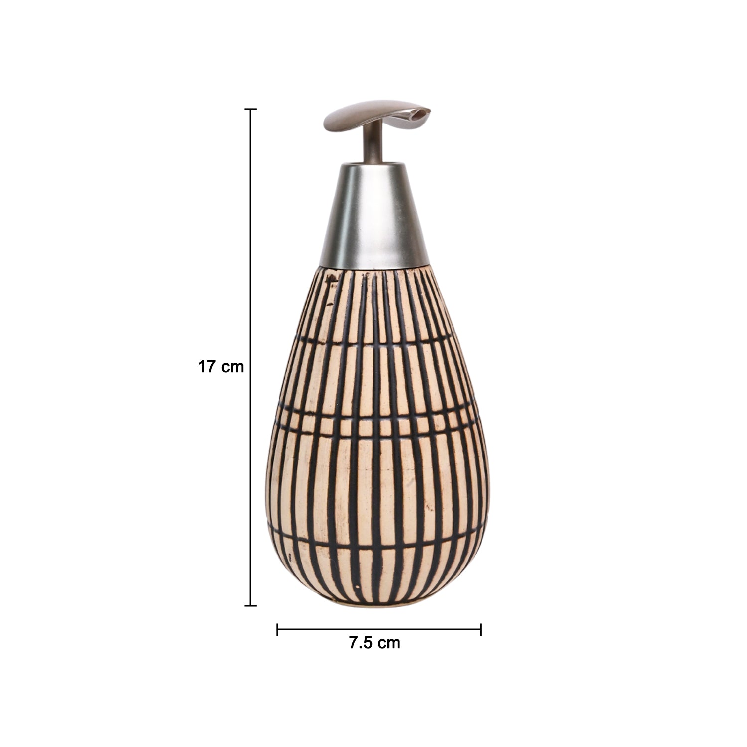 Brown Ceramic Pear Shape Soap Dispenser - Ribbed Pattern, Bath Accessories