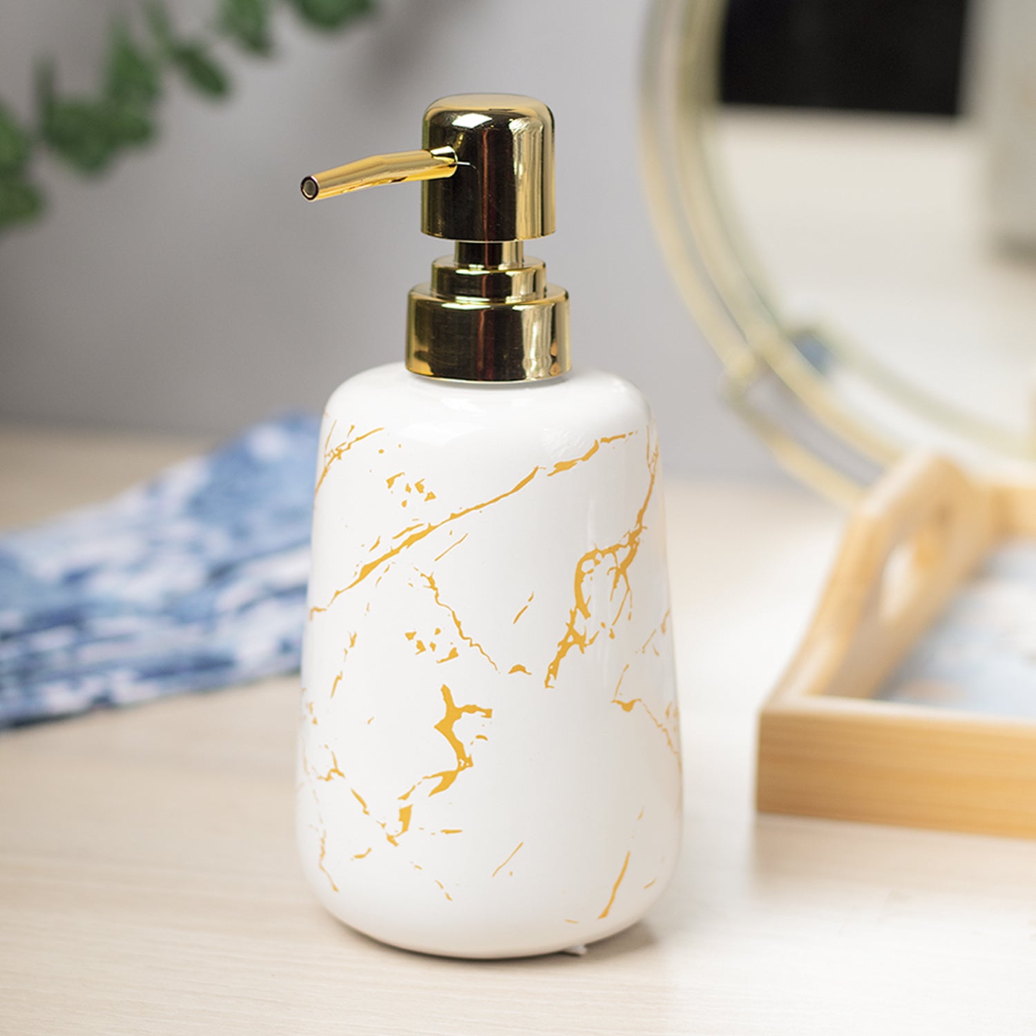 Off White Ceramic Liquid Soap Dispenser - Stone Finish, Bath Accessories