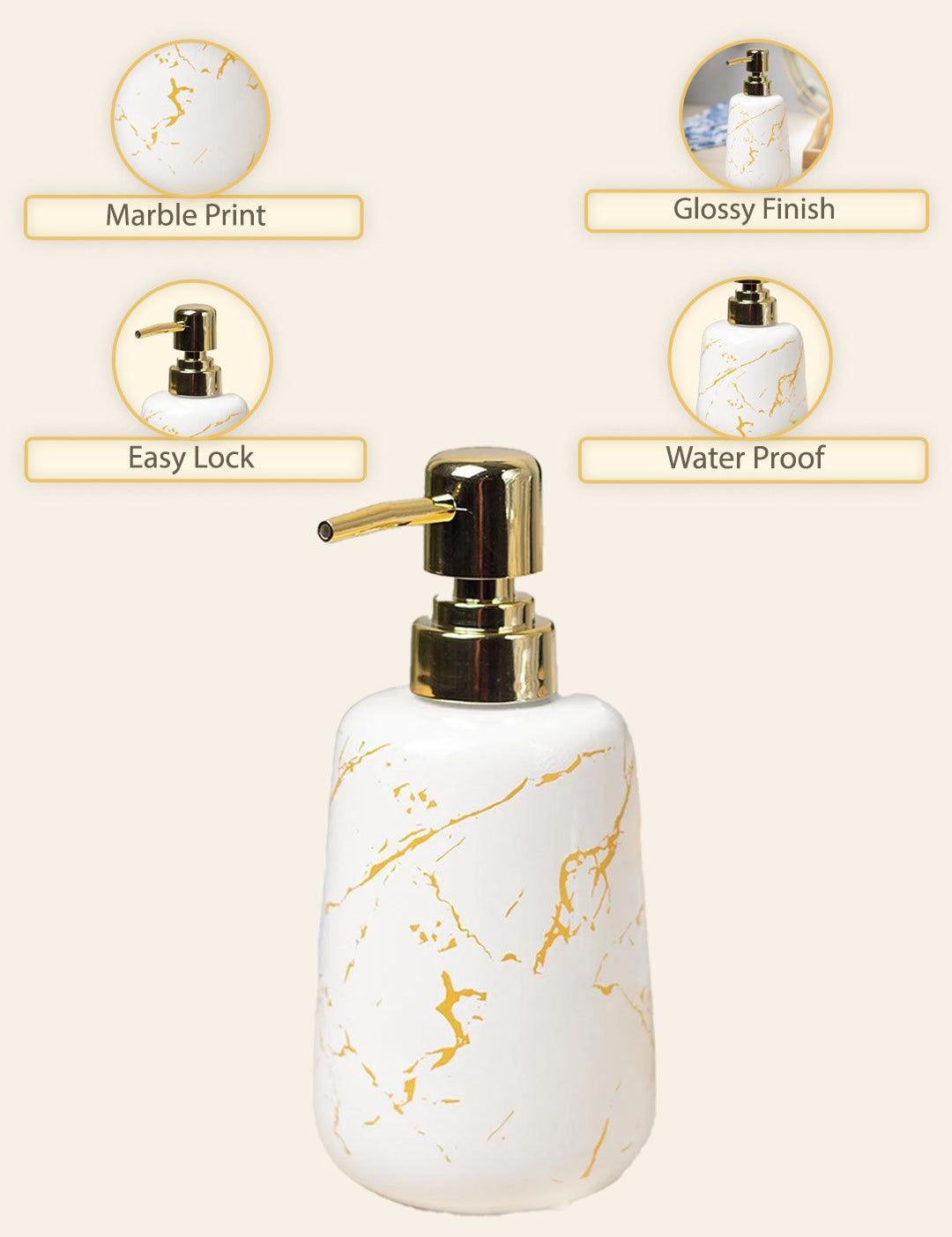 Off White Ceramic Liquid Soap Dispenser - Stone Finish, Bath Accessories - MARKET99