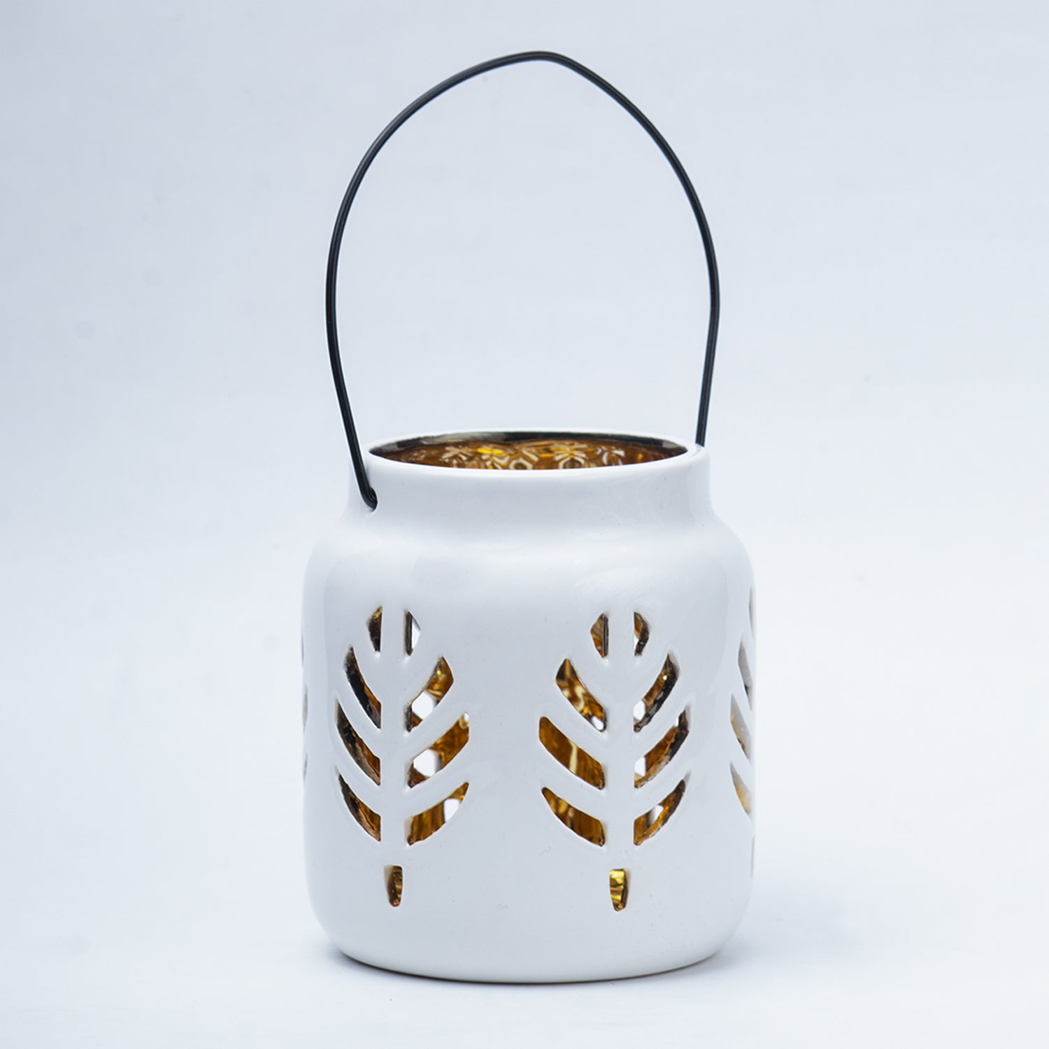 White Ceramic T-Lite Holder - Leafy Pattern, Candle Holder