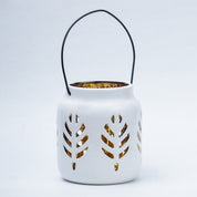 White Ceramic T-Lite Holder - Leafy Pattern, Candle Holder