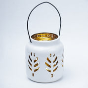 White Ceramic T-Lite Holder - Leafy Pattern, Candle Holder